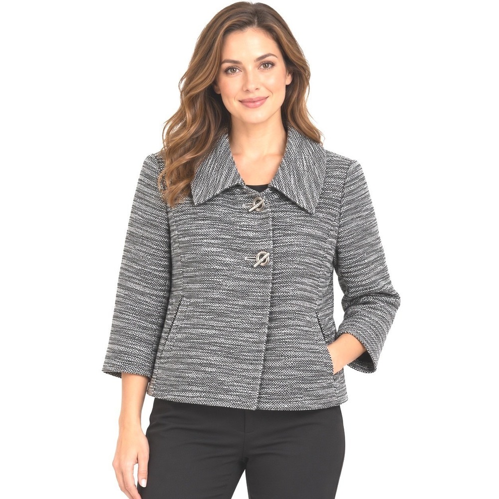Liz Claiborne Sz M Women's Black White Tweed Cropped Jacket Blazer